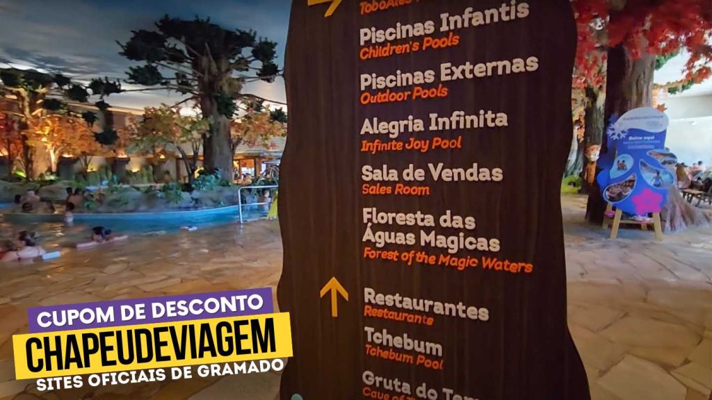 Acquamotion Gramado Cupom CHAPEUDEVIAGEM - Placa informativa do parque