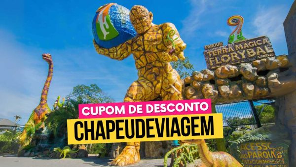 Cupom Parque Florybal Ingresso CHAPEUDEVIAGEM - Golém de pedra na entrada do parque