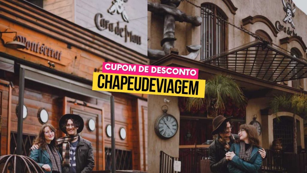 Cara de Mau Cupom CHAPEUDEVIAGEM - ph e andy na fachada da pizzaria tematica