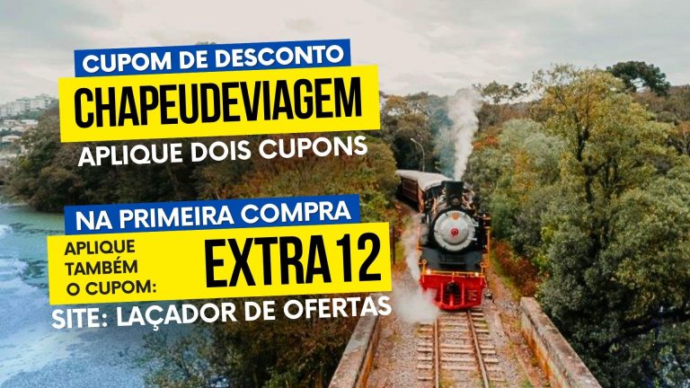 Laçador de Ofertas Maria Fumaça Cupom CHAPEUDEVIAGEM - Trem sob os trilhos e vista do lago