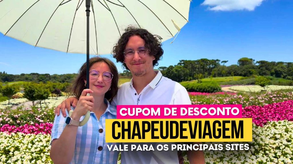 Matria Parque de Flores Cupom CHAPEUDEVIAGEM -  Andy e PH com guarda sol