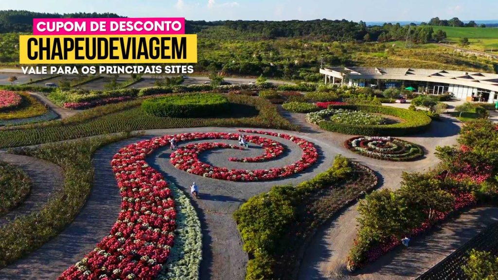 Matria Parque de Flores Cupom CHAPEUDEVIAGEM -  Vista aérea dos Jardins temáticos