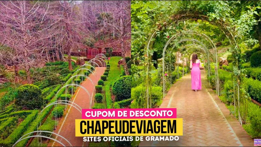 Garden Park Gramado Cupom CHAPEUDEVIAGEM - Andy e trilhas com arcos floridos