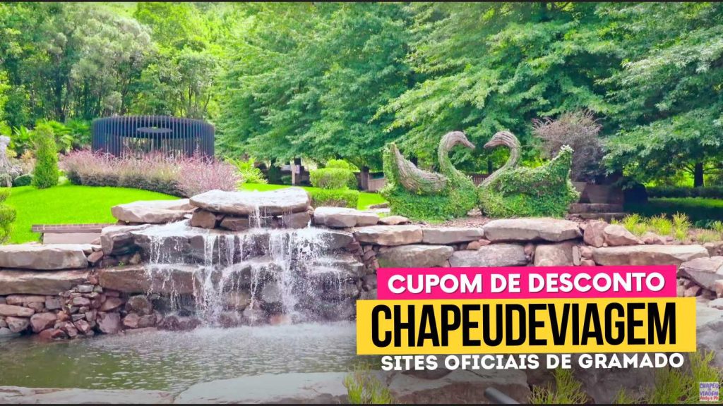 Garden Park Gramado Cupom CHAPEUDEVIAGEM - mini lago e estatua dos cisnes