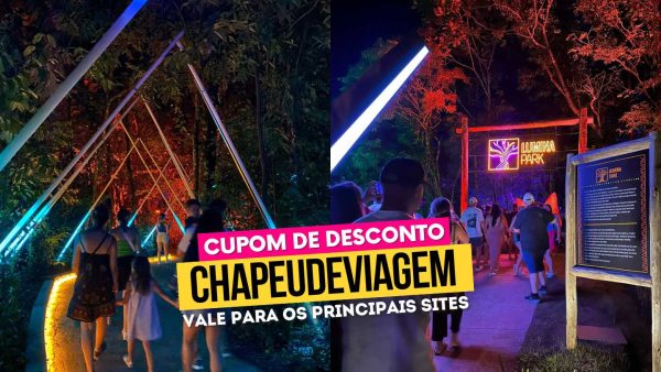 Ingresso Lumina Park CHAPEUDEVIAGEM - Visitantes caminhando no parque de luzes