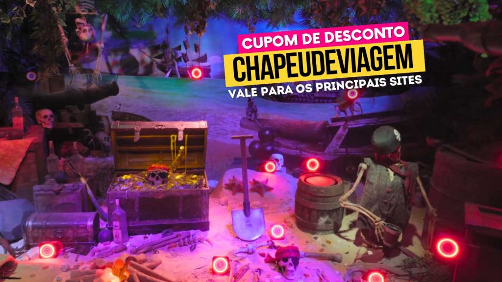 Ingresso Aventura Pirata Cupom CHAPEUDEVIAGEM - cenário pirata