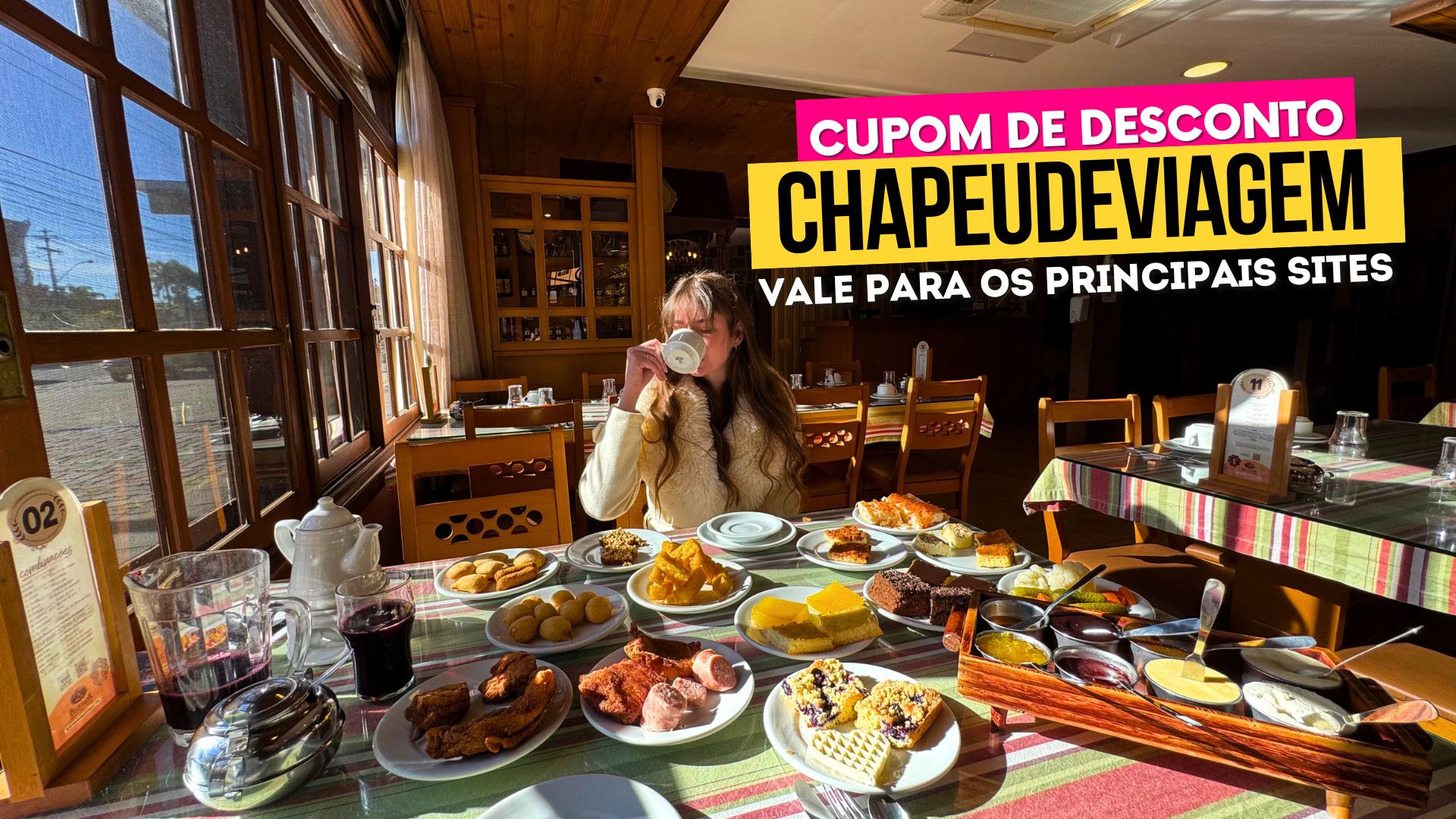Melhores Cafés Coloniais Gramado e Canela Cupom CHAPEUDEVIAGEM - Bela vista café colonial larissa mesa tomando café