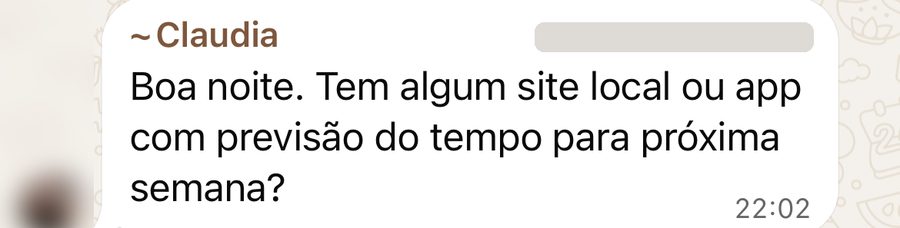 Claudia pergunta por um site de previsão do tempo para a próxima semana em Foz