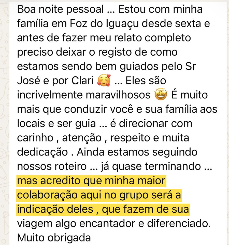 Turista recomenda para o grupo o transfer que guiou a família em Foz