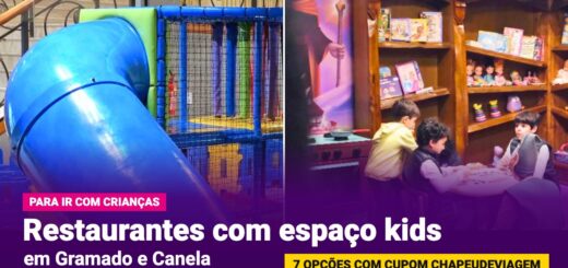 Espaço kids com escorregador do Gatzz e crianças brincando na Hector Pizzaria, restaurantes com espaço kids em Gramado e Canela